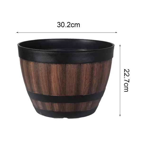 Faux Whiskey Barrel Plant Pot | Plastic Planter for Indoor & Outdoor Use - Image 6