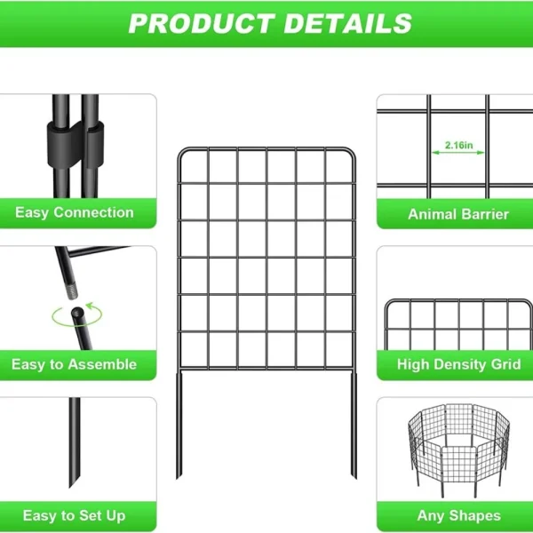 10-Pack Metal Garden Fence Panels | Rustproof Animal Barrier & Decorative Yard Fence - Image 3