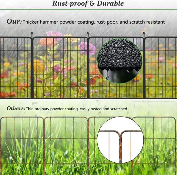 Garden Metal Fence | 46ft (L) × 32in (H) Heavy-Duty Iron Wire Animal Barrier with 20 Panels, No-Dig Temporary Fence for Landscape Edging & Privacy - Image 5