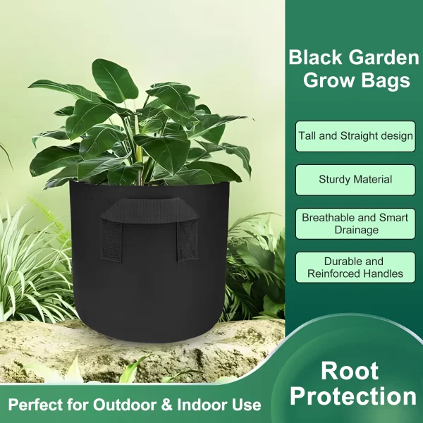 5-Pack 3-Gallon Black Garden Grow Bags | Durable Fabric Pots for Potatoes, Tomatoes, Vegetables & Fruits - Image 2