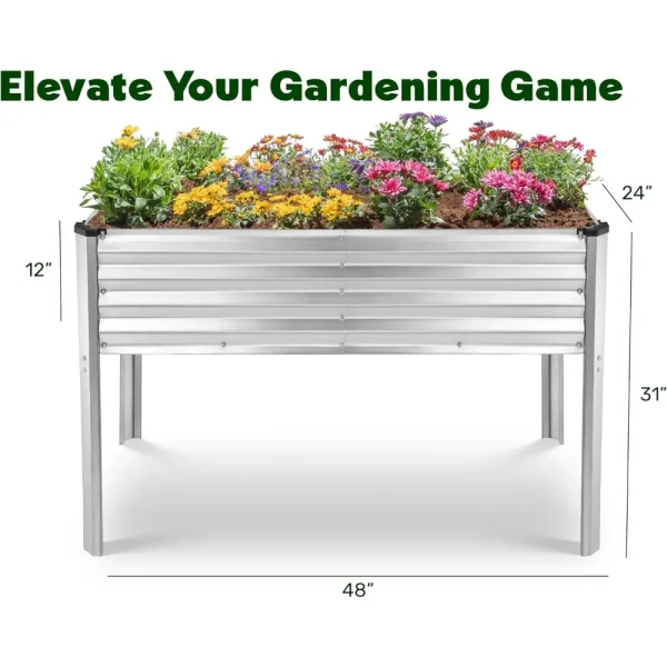 Galvanized Raised Garden Bed with Legs | 48x24x31in Elevated Planter Box for Vegetables & Flowers - Image 4