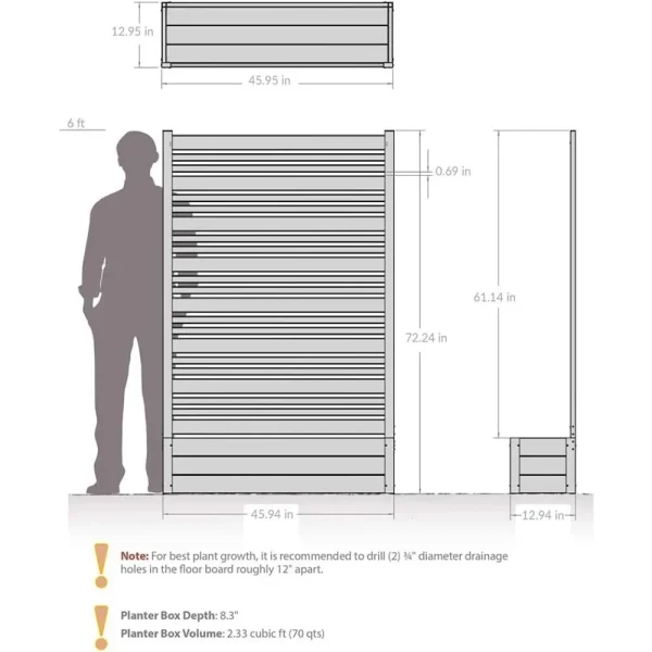 Outdoor Freestanding Privacy Fence Screen Panel 6ft H 4ft W X 1ft L 6ft H X 4ft W X 1ft L WoodTek Vinyl Planter Box Kit - Image 3