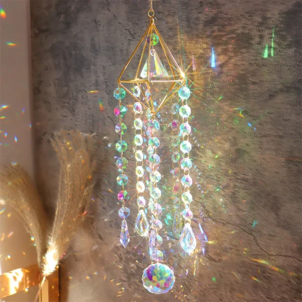 Crystal Wind Chimes Dream Catcher | Stained Glass Sun Catcher and Prism Rainbow Maker for Window, Garden & Christmas Decor - Image 2