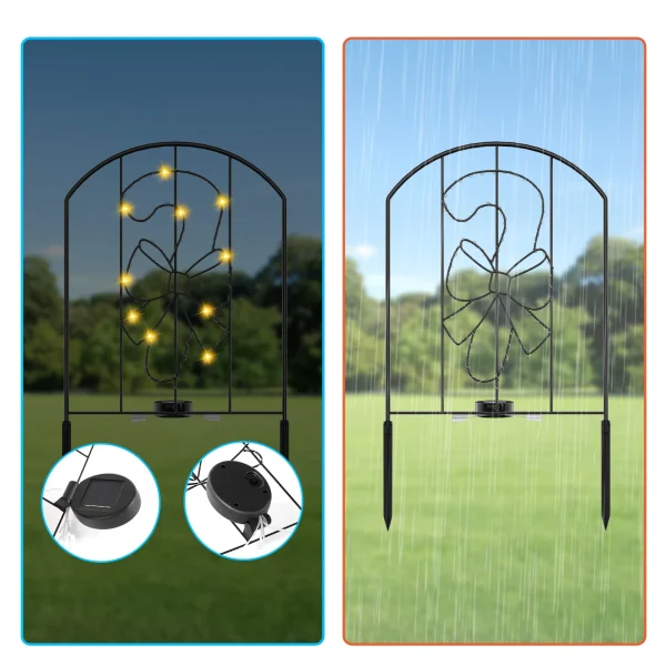 Decorative Garden Animal Barrier Fence Set | 10 Metal Border Panels with Christmas Pattern & String Lights - Image 6