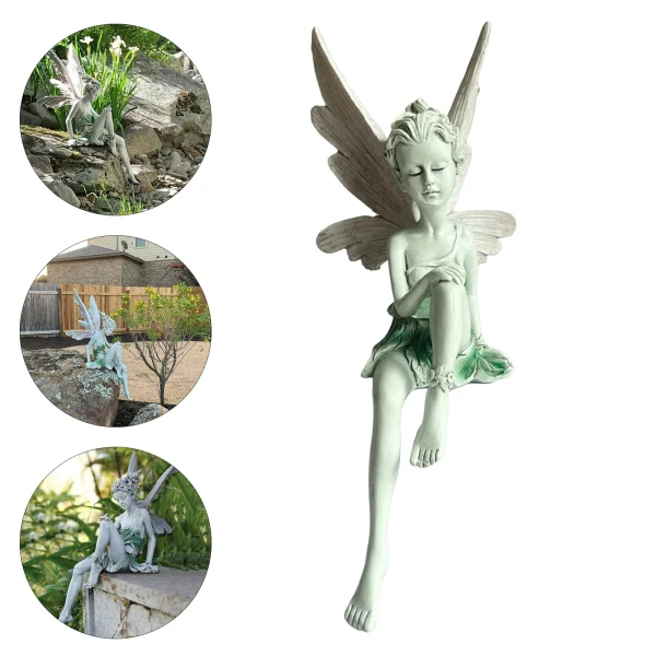 White Resin Fairy Statue Ledge Shelf Fountain Decorative Figurine Porch Angel Sculpture for Garden Courtyard Backyard Ornment - Image 5