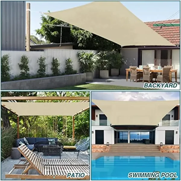 14' x 14' Rectangle HDPE Sun Shade Sail – Beige Outdoor Canopy for Patio, Pergola & 95% UV Block - Image 2