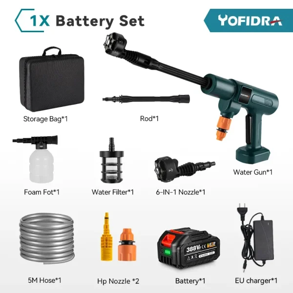 Yofidra 200Bar Brushless High-Pressure Washer Gun – 6-in-1 Rechargeable Cleaning & Irrigation Spray Gun - Image 7